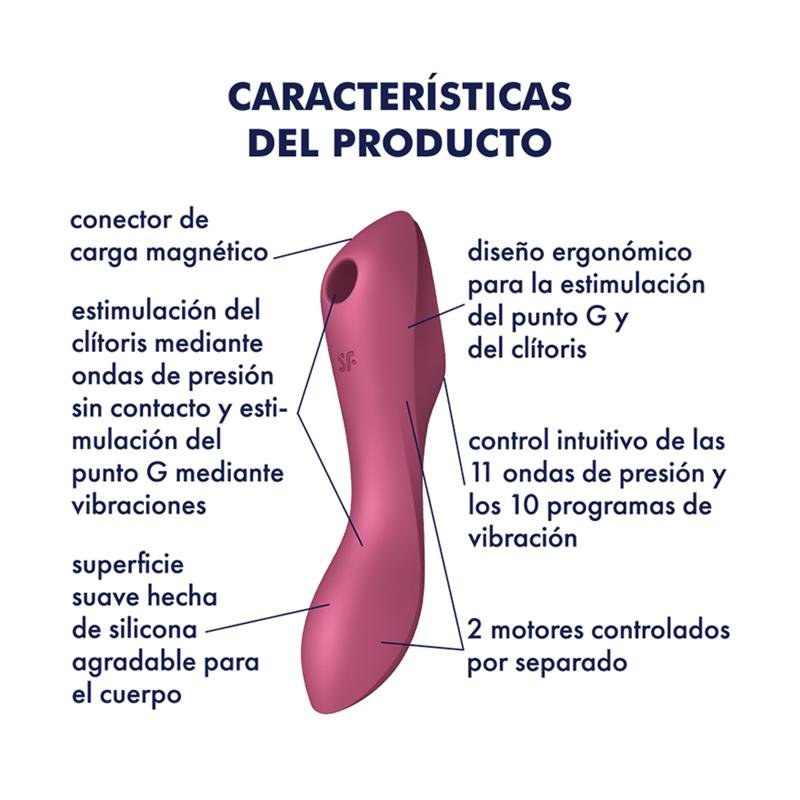 Curvy Trinity 3 Vibrador y Succionador Triple Estimulación USB Rojo - Imagen 3