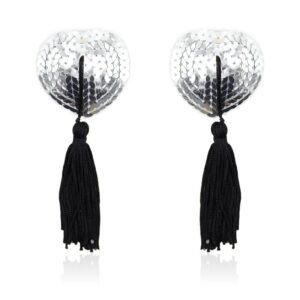 Pezoneras Autoadhesivas Forma de Corazón con Lentejuelas Negro/Plata