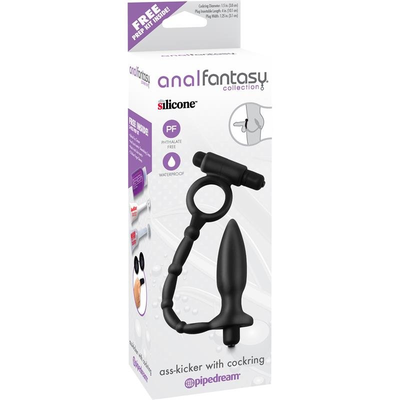 Plug Anal con Cadena y Vibración Ass-Kicker Negro - Imagen 3