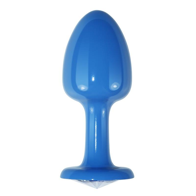 Plug Anal de Metal Azul Rosebud con Joya Transparente - Imagen 2
