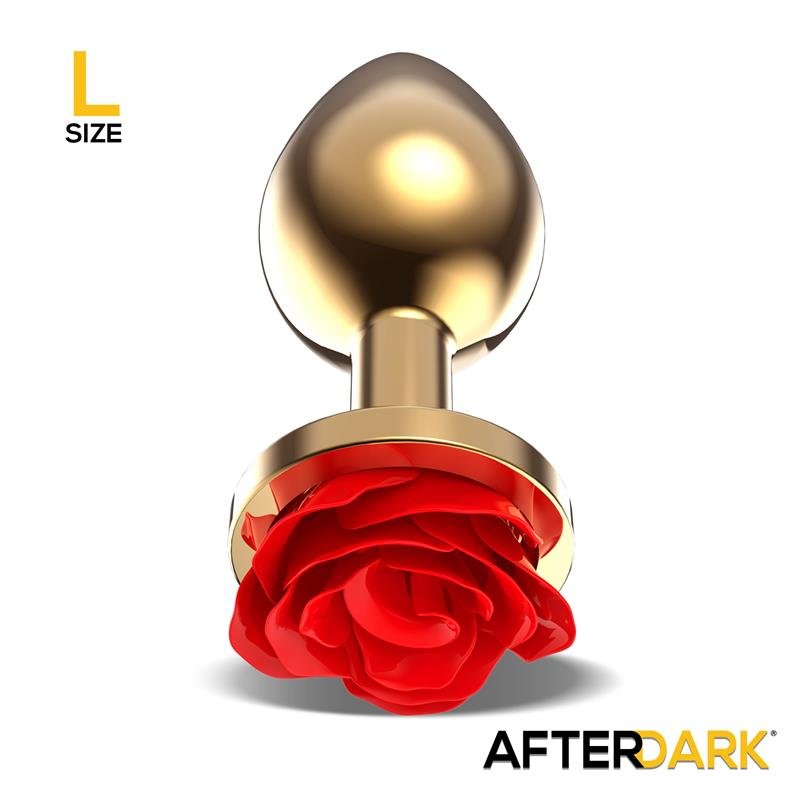 Plug Anal de Metal Dorado con Rosa Roja en la Base Talla L - Imagen 2