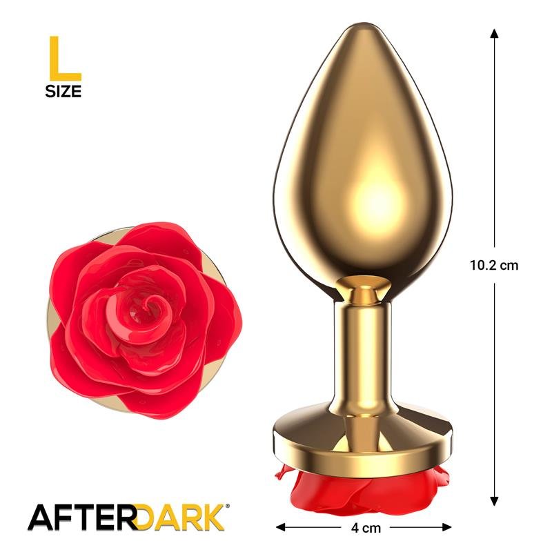 Plug Anal de Metal Dorado con Rosa Roja en la Base Talla L - Imagen 3
