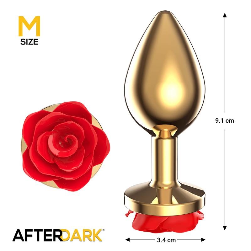 Plug Anal de Metal Dorado con Rosa Roja en la Base Talla M - Imagen 3