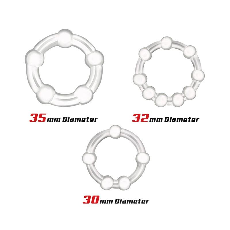 Set 3 Anillos para el Pene Beaded Flexibles Transparente - Imagen 2