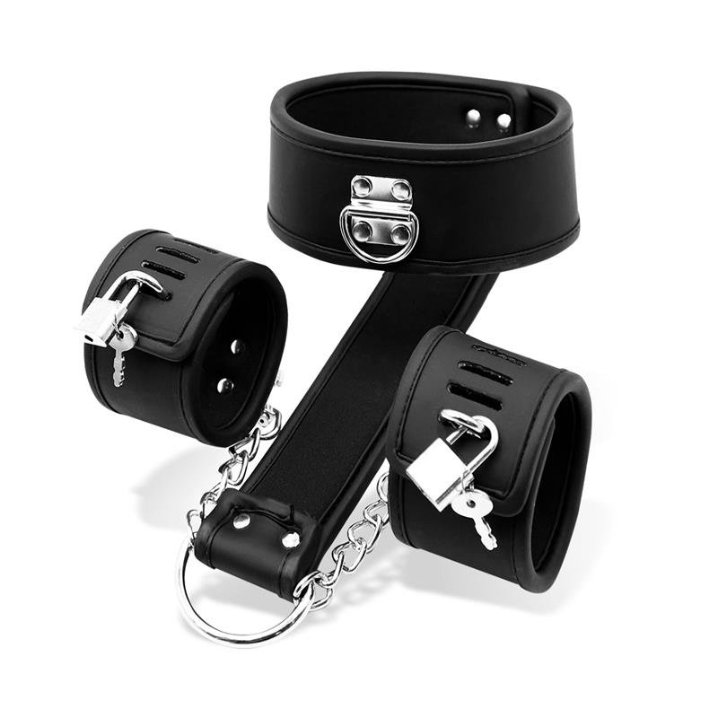 Set de Collar con Esposas y para Muñecas Cuero Vegano - Imagen 2