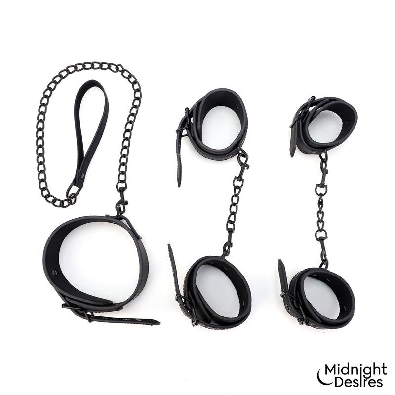 Set de Restricciones con Esposas y Collar con Correa - Imagen 2